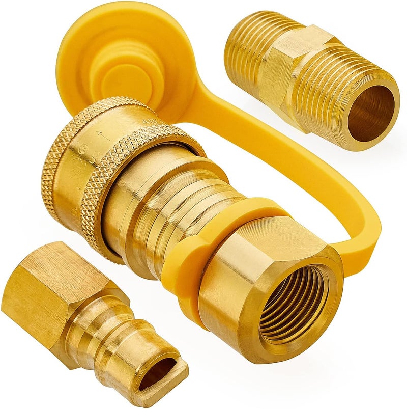 CALPOSE 3/8 Inch Natural Gas Quick Connect Fittings, 100% Solid Brass LP Gas Propane Hose Quick Disconnect Kit - Image 1